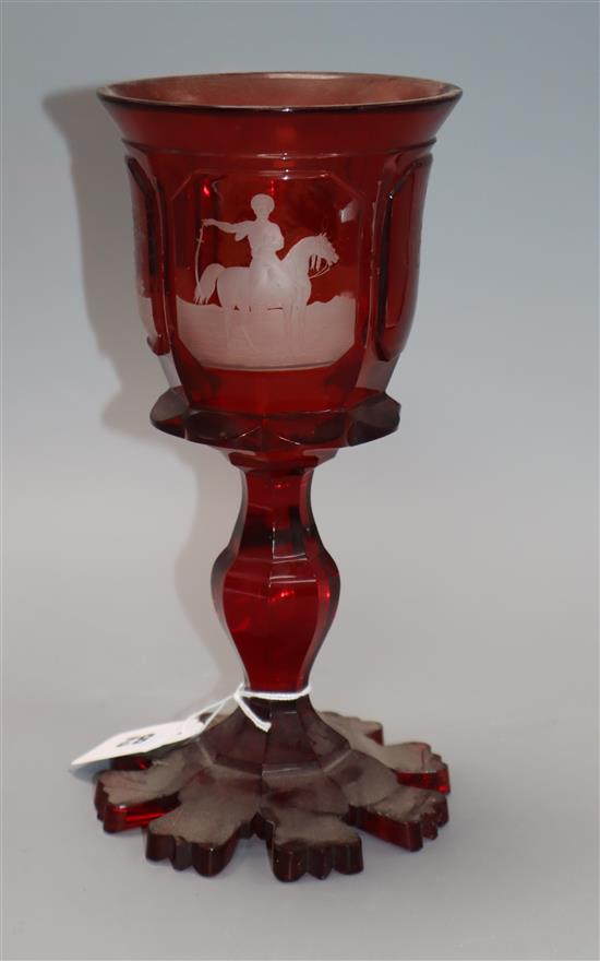 A large 19th century Bohemian ruby overlaid goblet height 25cm